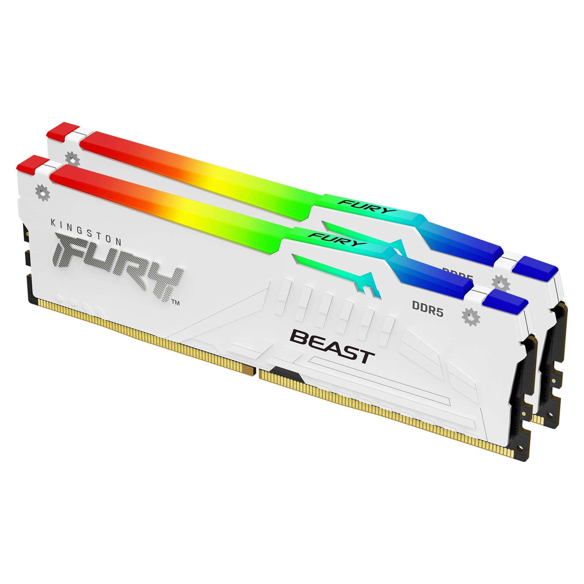 Kingston Technology FURY Beast 32GB 6000MT/s DDR5 CL30 DIMM (Kit van 2) White RGB XMP (KF560C30BWAK2-32) thumbnail