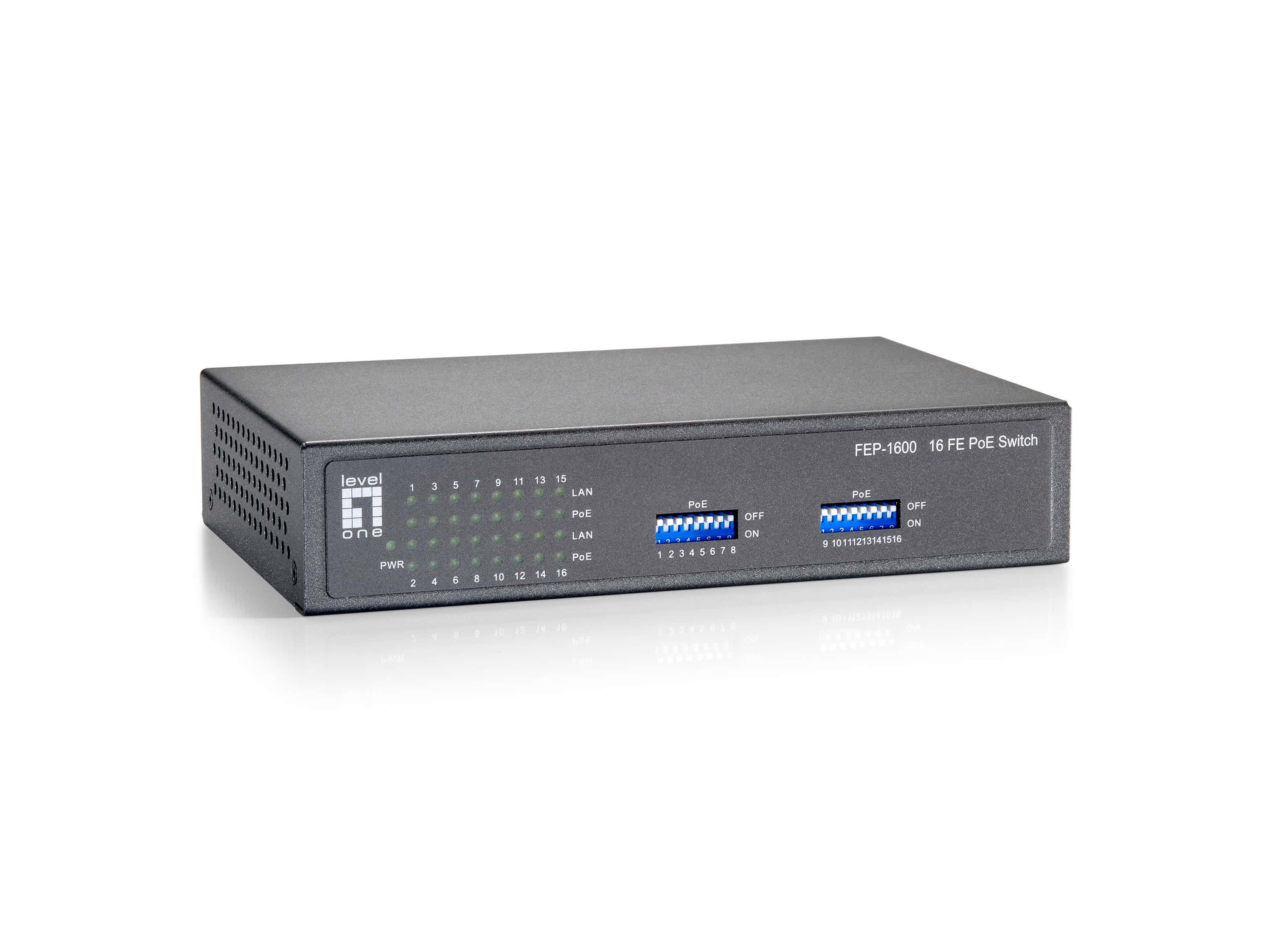 LevelOne FEP-1600W90 netwerk-switch Fast Ethernet (10/100) Power over Ethernet (PoE) Grijs (FEP-1600W90) thumbnail