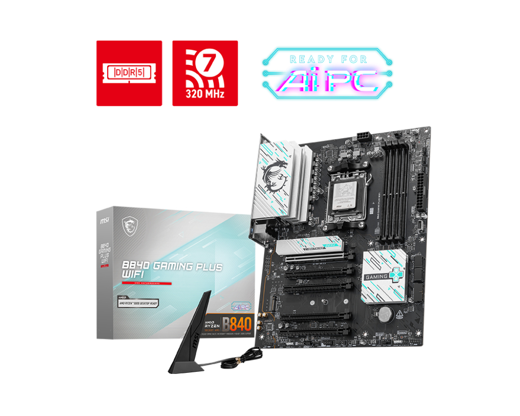 MSI B840 GAMING PLUS WIFI moederbord AMD B840 Socket AM5 ATX (B840GAMINGPLUSWIFI) thumbnail