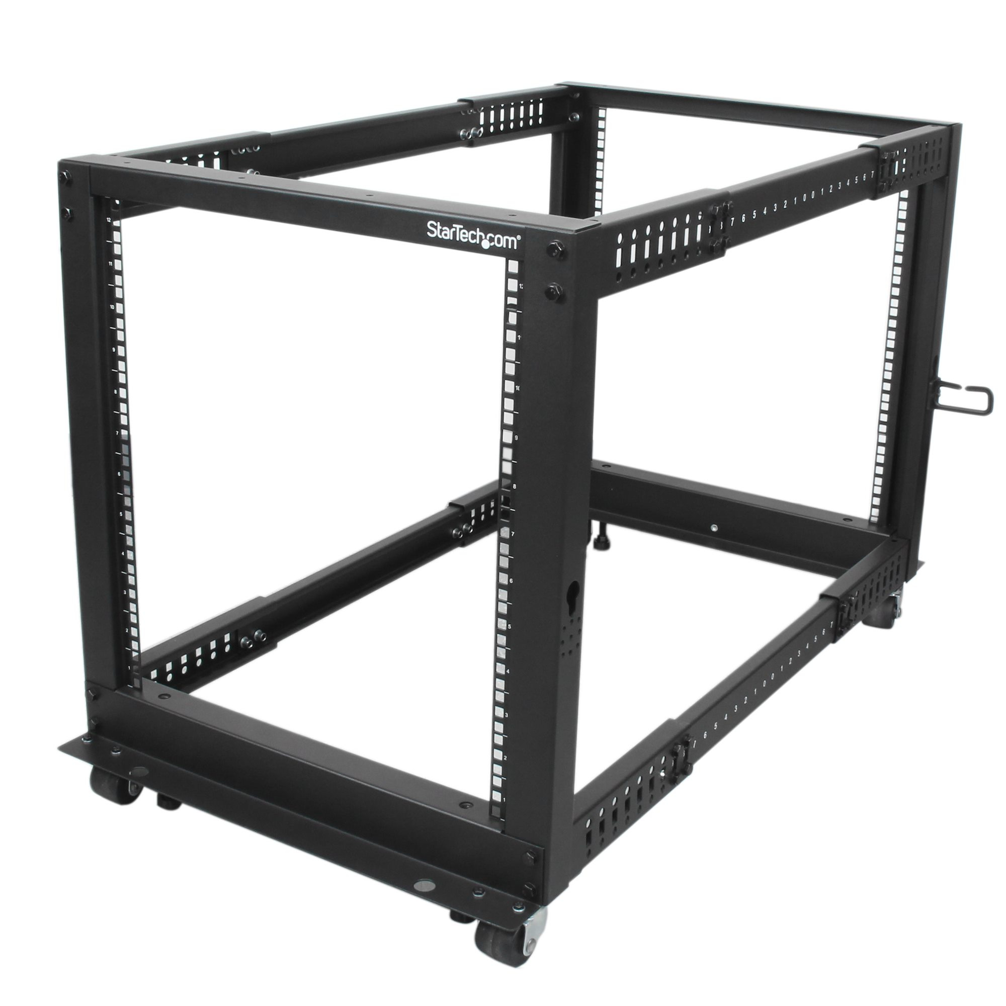 StarTech.com 4-Post 12U Mobiel Open Frame Server Rack, 19" Patchkast met Wielen en 4 Stijlen, Open Serverkast met Verstelbare Diepte voor Computer / AV / Netwerk Apparatuur - Wielen, Stelvoeten of Vloermontage (4POSTRACK12U) thumbnail