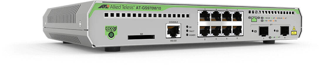 Allied Telesis AT-GS970M/10-50 Managed L3 Gigabit Ethernet (10/100/1000) Power over Ethernet (PoE) 1U Zwart, Grijs (AT-GS970M/10-50) thumbnail