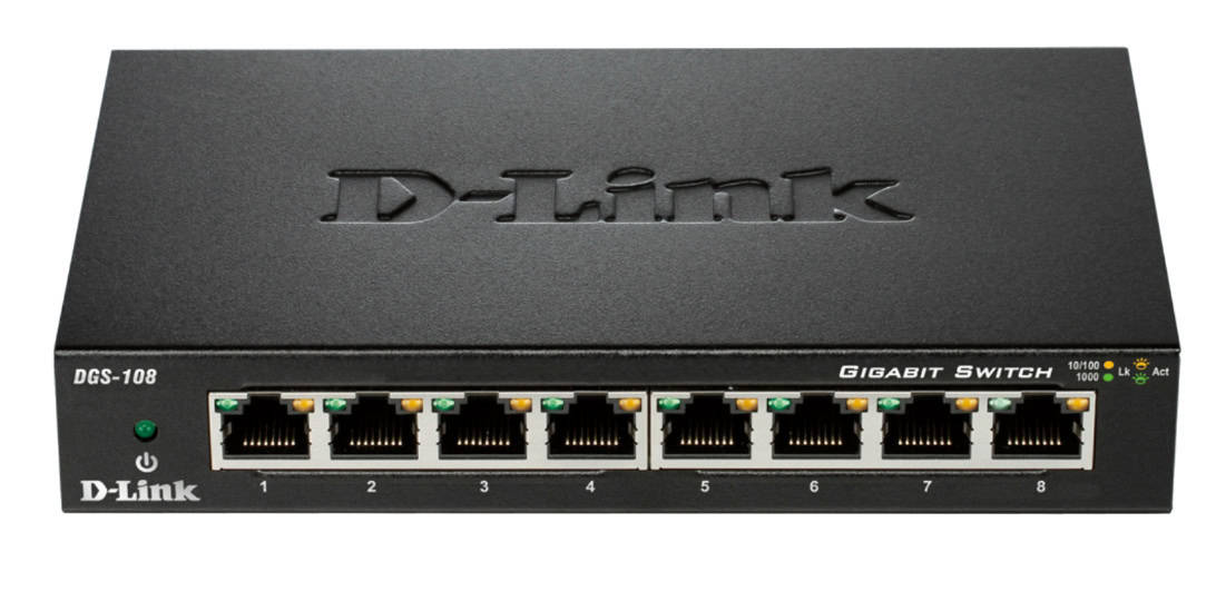 D-Link DGS-108 netwerk-switch Unmanaged L2 Gigabit Ethernet (10/100/1000) Zwart (DGS-108) thumbnail