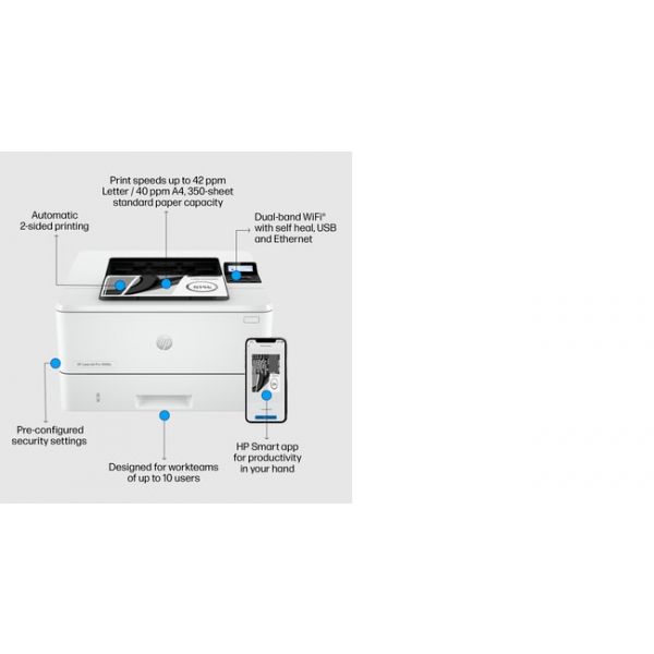 HP LaserJet Pro 4002dn printer, Zwart-wit, Printer voor Kleine en middelgrote ondernemingen, Print, Dubbelzijdig printen; Eerste pagina snel gereed; Energiezuinig; Compact formaat; Optimale beveiliging