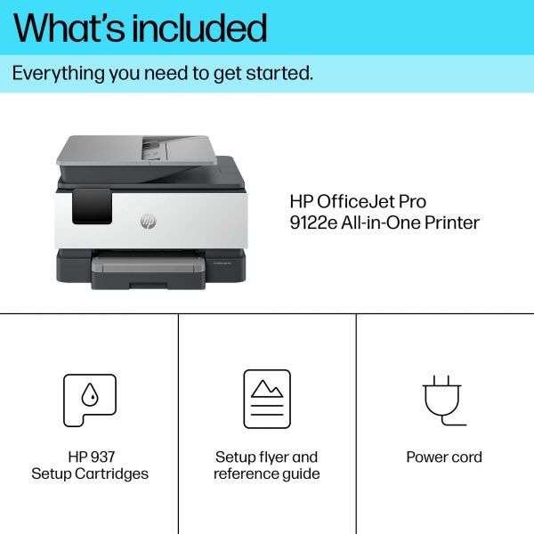 HP HP OfficeJet Pro 9122e All-in-One printer, Kleur, Printer voor Kleine en middelgrote ondernemingen, Printen, kopiëren, scannen, faxen, HP+; geschikt voor HP Instant Ink; printen vanaf telefoon of tablet; touchscreen; Smart Advance Scan; instant papier;