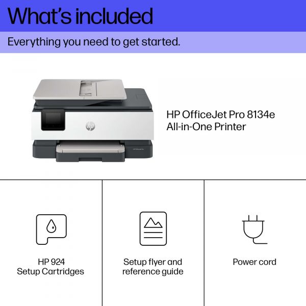 HP HP OfficeJet Pro 8134e All-in-One printer, Kleur, Printer voor Home, Printen, kopiëren, scannen, faxen, Geschikt voor HP Instant Ink; automatische documentinvoer; touchscreen; stille modus; printen via VPN met HP+