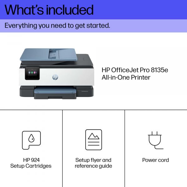 HP OfficeJet Pro HP 8135e All-in-One printer, Kleur, Printer voor Home, Printen, kopiëren, scannen, faxen, Geschikt voor HP Instant Ink; automatische documentinvoer; touchscreen; stille modus; printen via VPN met HP+