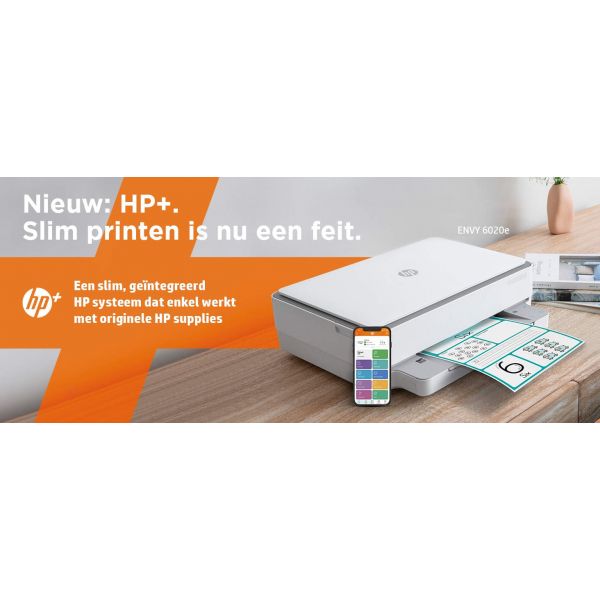 HP ENVY HP 6020e All-in-One printer, Kleur, Printer voor Thuis en thuiskantoor, Printen, kopiëren, scannen, Draadloos; HP+; Geschikt voor HP Instant Ink; Printen vanaf een telefoon of tablet