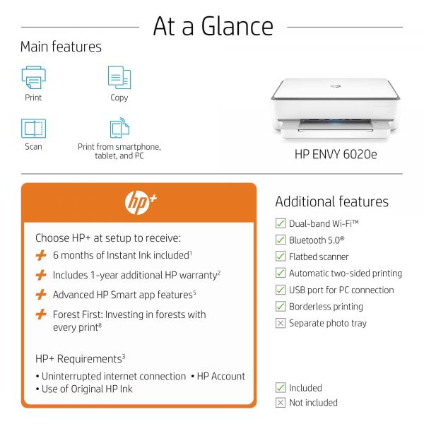 HP ENVY HP 6020e All-in-One printer, Kleur, Printer voor Thuis en thuiskantoor, Printen, kopiëren, scannen, Draadloos; HP+; Geschikt voor HP Instant Ink; Printen vanaf een telefoon of tablet