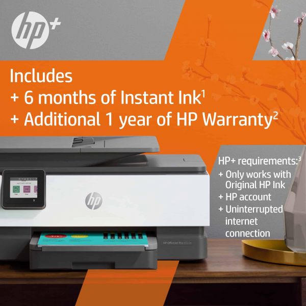 HP OfficeJet Pro HP 8022e All-in-One-printer, Kleur, Printer voor Home, Printen, kopiëren, scannen, faxen, HP+; Geschikt voor HP Instant Ink; Automatische documentinvoer; Dubbelzijdig afdrukken