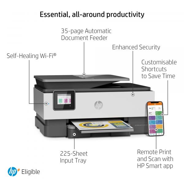 HP OfficeJet Pro HP 8022e All-in-One-printer, Kleur, Printer voor Home, Printen, kopiëren, scannen, faxen, HP+; Geschikt voor HP Instant Ink; Automatische documentinvoer; Dubbelzijdig afdrukken