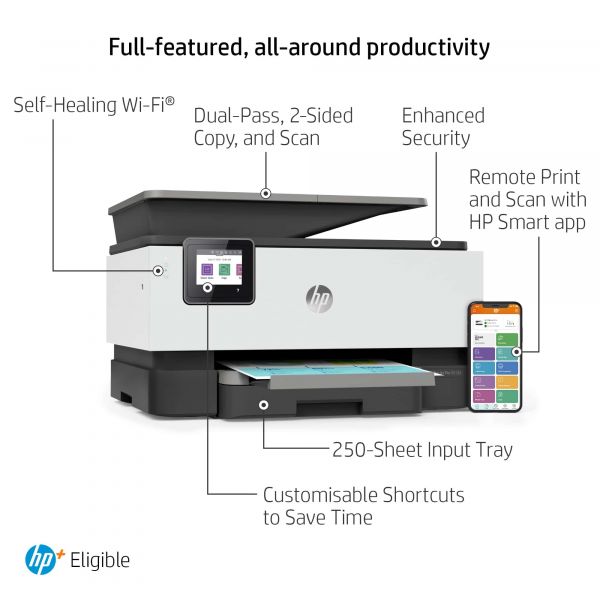 HP OfficeJet Pro HP 9012e All-in-One-printer, Kleur, Printer voor Kleine kantoren, Printen, kopiëren, scannen, faxen, HP+; Geschikt voor HP Instant Ink; Automatische documentinvoer; Dubbelzijdig printen