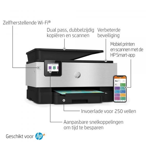 HP OfficeJet Pro HP 9019e All-in-One-printer, Kleur, Printer voor Kleine kantoren, Printen, kopiëren, scannen, faxen, HP+; Geschikt voor HP Instant Ink; Automatische documentinvoer; Dubbelzijdig printen