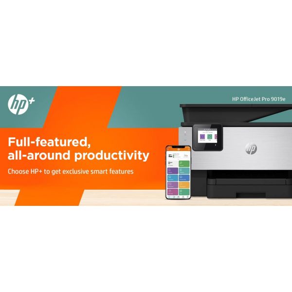 HP OfficeJet Pro HP 9019e All-in-One-printer, Kleur, Printer voor Kleine kantoren, Printen, kopiëren, scannen, faxen, HP+; Geschikt voor HP Instant Ink; Automatische documentinvoer; Dubbelzijdig printen