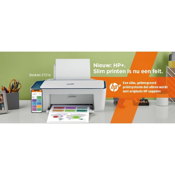 HP HP Deskjet 2721e All-in-One printer, Kleur, Printer voor Home, Printen, kopiëren, scannen, Draadloos; HP+; Geschikt voor HP Instant Ink; Printen vanaf een telefoon of tablet