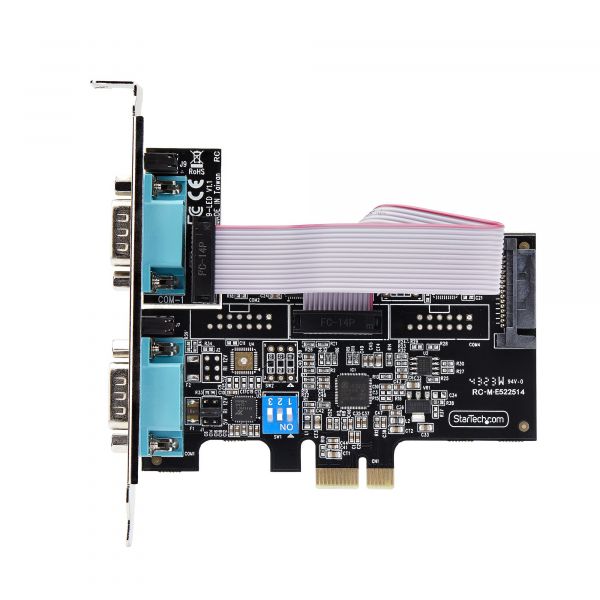 StarTech.com 2-Port PCIe Seriële Adapter Kaart, Quad PCI Express naar RS232/RS422/RS485 (DB9) Serial Kaart, Incl. Low-Profile Beugel, 16C1050 UART, Windows/Linux, TAA Compliant, Level-4 ESD Bescherming