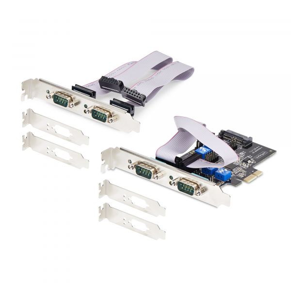 StarTech.com 4-Port PCIe Seriële Adapter Kaart, Quad PCI Express naar RS232/RS422/RS485 (DB9) Serial Kaart, Incl. Low-Profile Beugel, 16C1050 UART, Windows/Linux, TAA Compliant, Level-4 ESD Bescherming