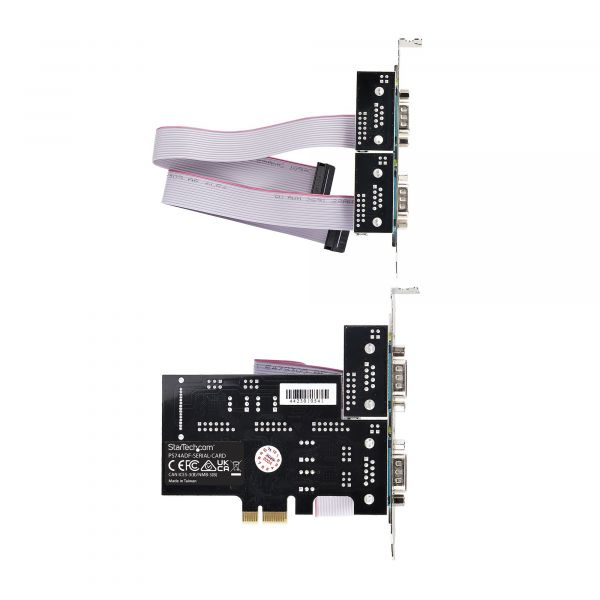 StarTech.com 4-Port PCIe Seriële Adapter Kaart, Quad PCI Express naar RS232/RS422/RS485 (DB9) Serial Kaart, Incl. Low-Profile Beugel, 16C1050 UART, Windows/Linux, TAA Compliant, Level-4 ESD Bescherming