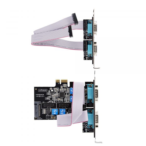 StarTech.com 4-Port PCIe Seriële Adapter Kaart, Quad PCI Express naar RS232/RS422/RS485 (DB9) Serial Kaart, Incl. Low-Profile Beugel, 16C1050 UART, Windows/Linux, TAA Compliant, Level-4 ESD Bescherming