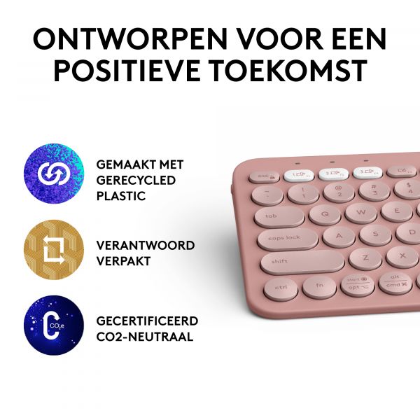 Logitech Pebble Keys 2 K380s toetsenbord RF-draadloos + Bluetooth QWERTY US International Roze