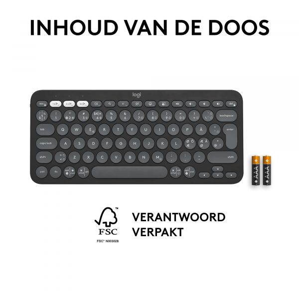 Logitech Pebble Keys 2 K380s toetsenbord RF-draadloos + Bluetooth QWERTY US International Grafiet