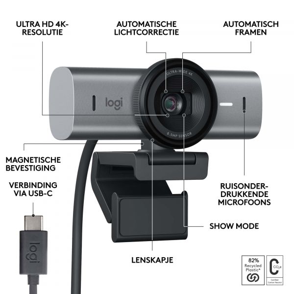 Logitech MX Brio webcam 3840 x 2160 Pixels USB 3.2 Gen 1 (3.1 Gen 1) Grafiet