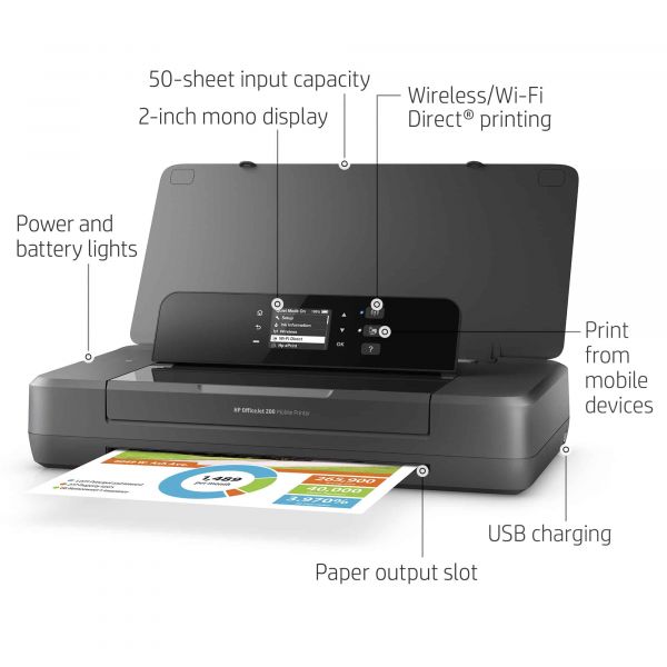 HP Officejet 200 mobiele printer, Print, Afdrukken via USB-poort aan de voorzijde