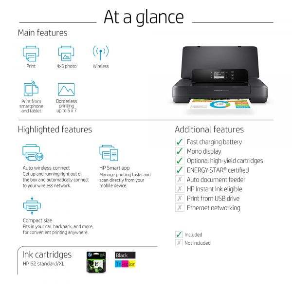 HP Officejet 200 mobiele printer, Print, Afdrukken via USB-poort aan de voorzijde