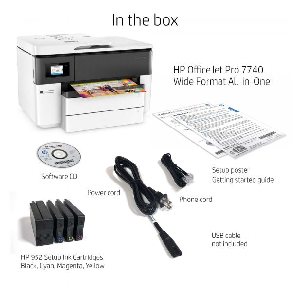 HP OfficeJet Pro 7740 breedformaat All-in-One printer, Printen, kopiëren, scannen, faxen, Invoer voor 35 vel; Scan naar e-mail