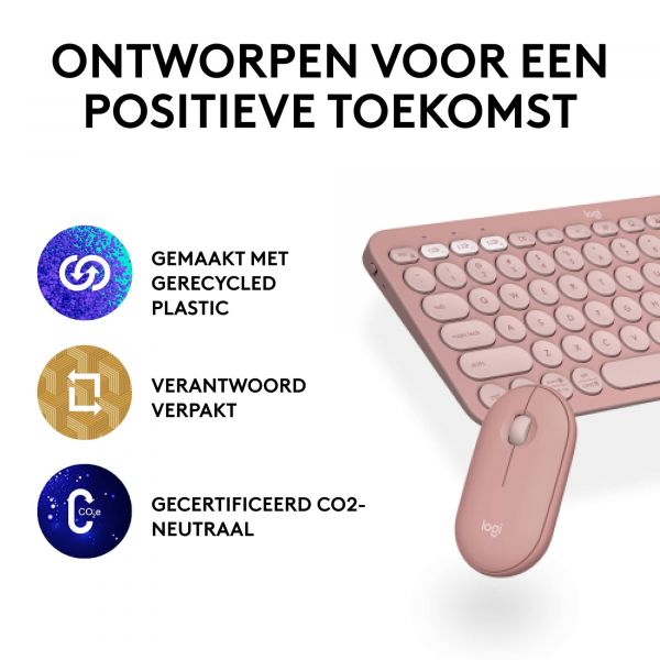 Logitech Pebble 2 Combo toetsenbord Inclusief muis RF-draadloos + Bluetooth QWERTY US International Roze