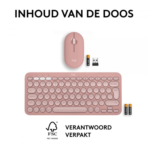 Logitech Pebble 2 Combo toetsenbord Inclusief muis RF-draadloos + Bluetooth QWERTY US International Roze