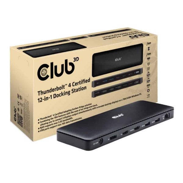 CLUB3D Thunderbolt 4 Certified 11-in-1 dockingstation voor mobiel apparaat Universeel Zwart