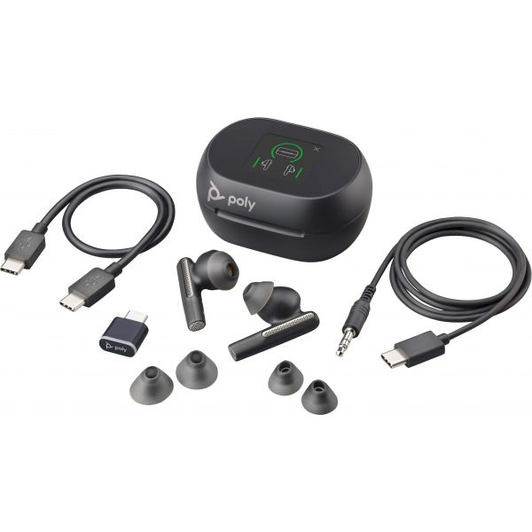 POLY Voyager Free 60+ UC Carbon Black Earbuds + BT700 USB-C-adapter + oplaadcase met touchscreen