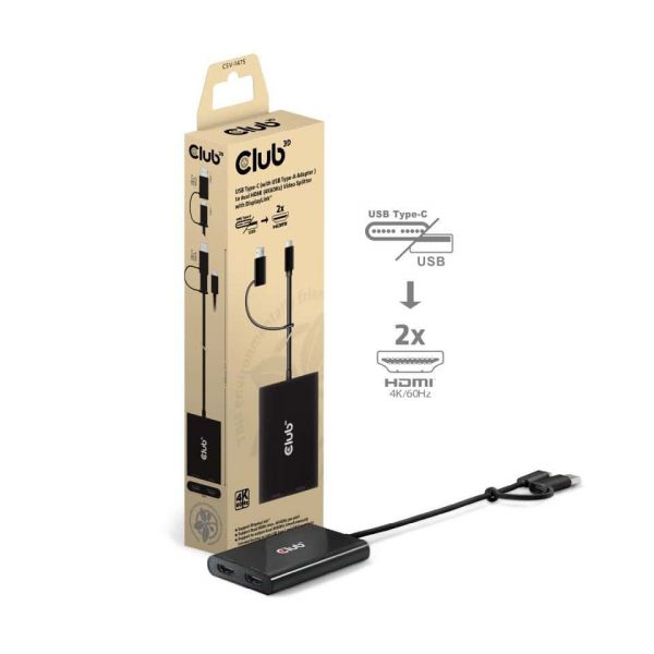 CLUB3D CSV-1475 video splitter USB Type-C 2x HDMI