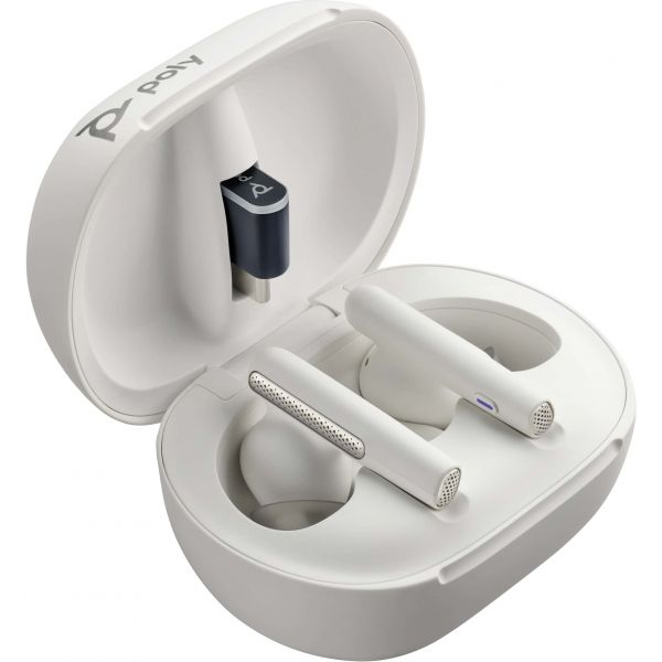 POLY Voyager Free 60+ UC White Sand Earbuds + BT700 USB-A-adapter + oplaadcase met touchscreen