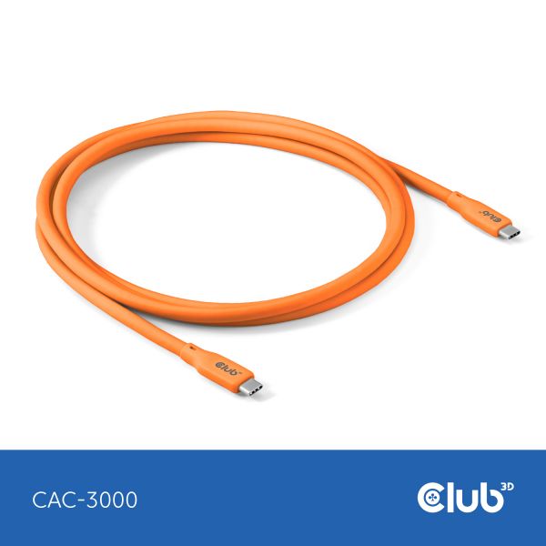 CLUB3D USB C oplaadkabel oranje siliconen & tangle-free