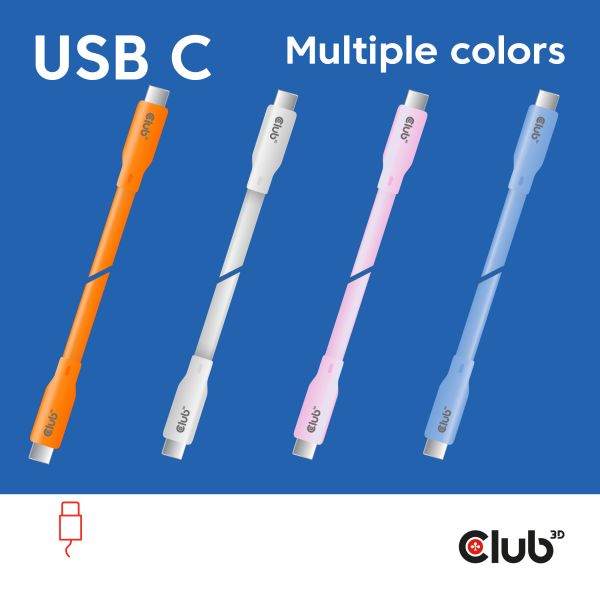 CLUB3D USB C oplaadkabel oranje siliconen & tangle-free