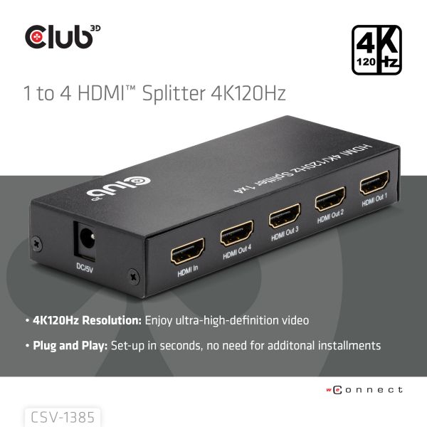 CLUB3D 1 to 4 HDMI™ Splitter 4K120Hz