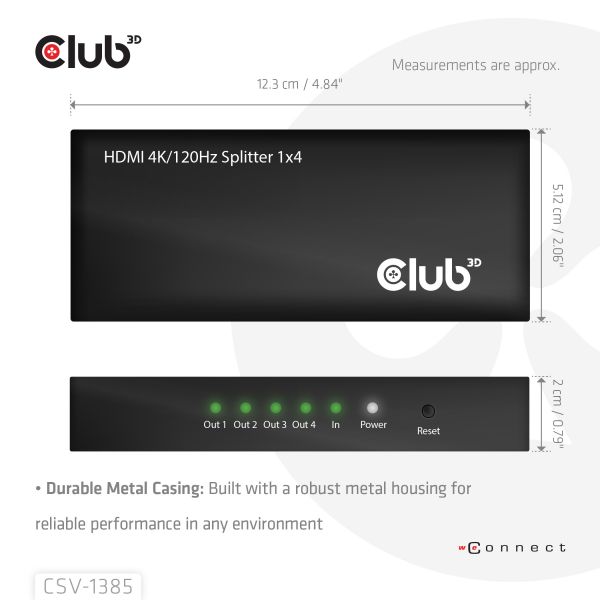 CLUB3D 1 to 4 HDMI™ Splitter 4K120Hz