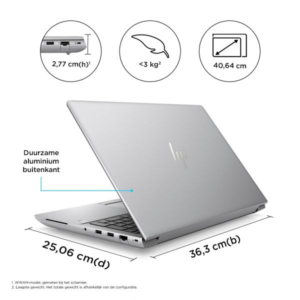 HP ZBook Fury 16 G10 Intel® Core™ i7 i7-13700HX Mobiel werkstation 40,6 cm (16") WUXGA 16 GB DDR5-SDRAM 512 GB SSD NVIDIA RTX A1000 Wi-Fi 6E (802.11ax) Windows 11 Pro Zilver (863K4ET#ABH)