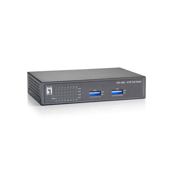 LevelOne FEP-1600W90 netwerk-switch Fast Ethernet (10/100) Power over Ethernet (PoE) Grijs (FEP-1600W90)