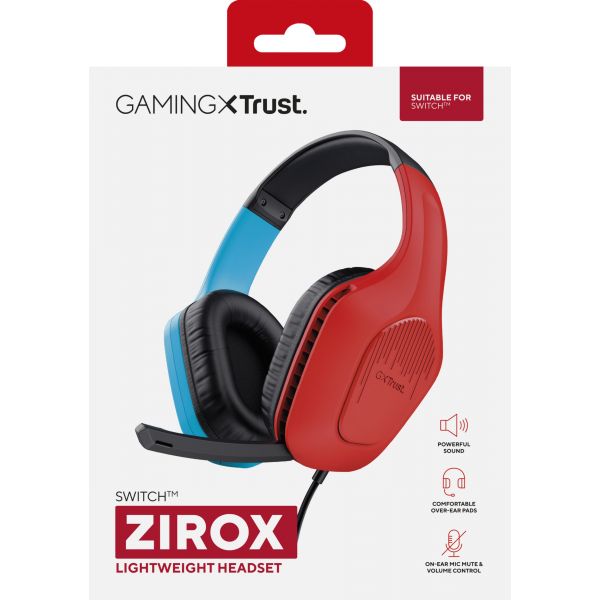 Trust GXT 416S Zirox Headset Bedraad Hoofdband Gamen Zwart, Cyaan, Rood (25423)