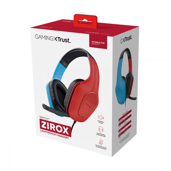 Trust GXT 416S Zirox Headset Bedraad Hoofdband Gamen Zwart, Cyaan, Rood (25423)