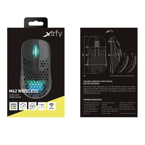 Xtrfy M42 RGB muis Ambidextrous RF Wireless + USB Type-C Optisch 19000 DPI