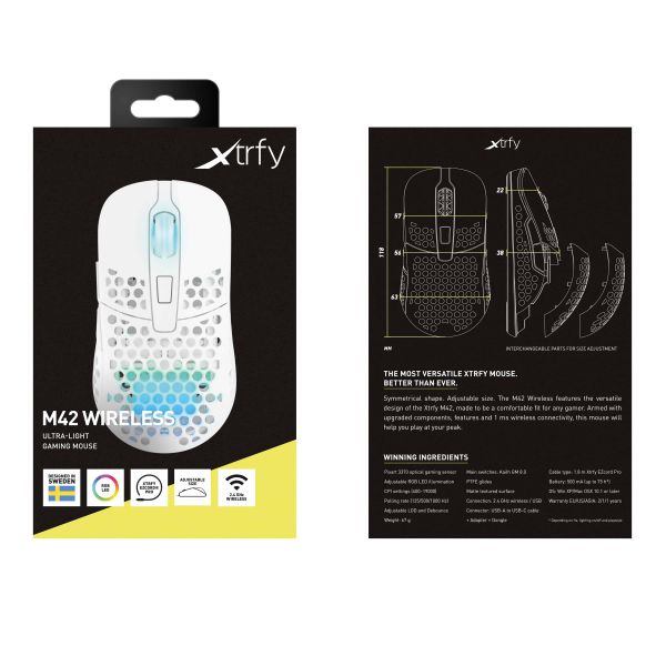 Xtrfy M42 RGB muis Ambidextrous RF Wireless + USB Type-C Optisch 19000 DPI