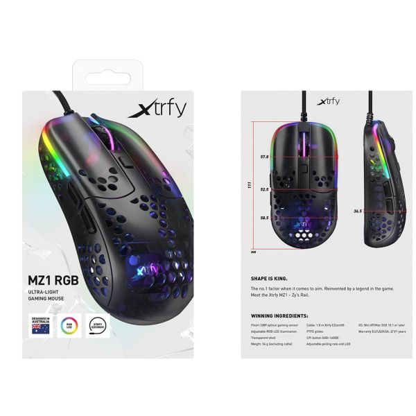 Xtrfy MZ1 Gaming Maus - schwarz - Maus - Optisc muis Ambidextrous USB Type-A Optisch 16000 DPI