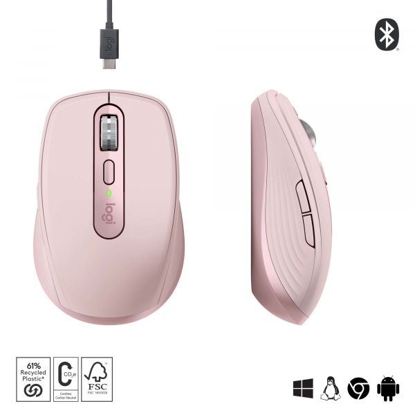 Logitech MX Anywhere 3S muis Kantoor Rechtshandig RF-draadloos + Bluetooth Laser 8000 DPI