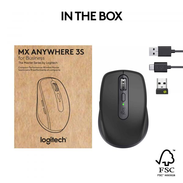 Logitech MX Anywhere 3S for Business muis Rechtshandig RF-draadloos + Bluetooth Laser 8000 DPI