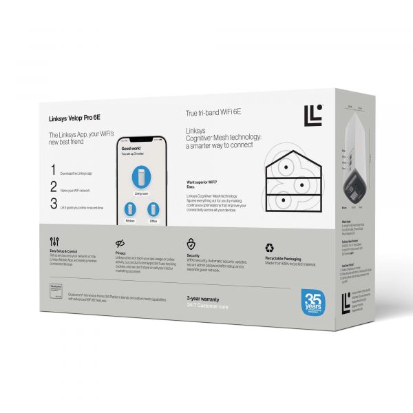 Linksys Velop Pro 6E Mesh WiFi 6E echt tri‑band systeem (MX6202-KE)