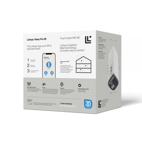 Linksys Velop Pro 6E Mesh WiFi 6E echt tri‑band systeem (MX6203-KE)