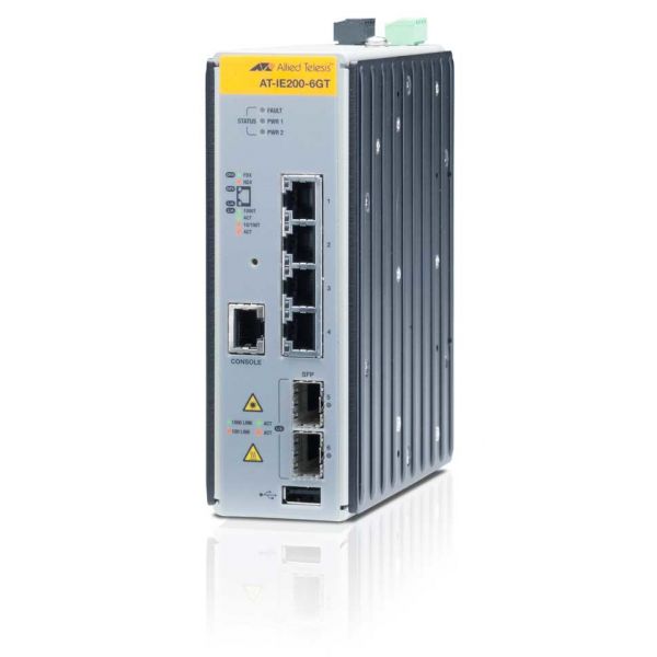 Allied Telesis AT-IE200-6GT Managed L2 Gigabit Ethernet (10/100/1000) Zwart (AT-IE200-6GT-80)